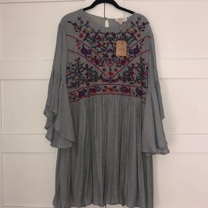 Grey tunic dress with multi colored flowers